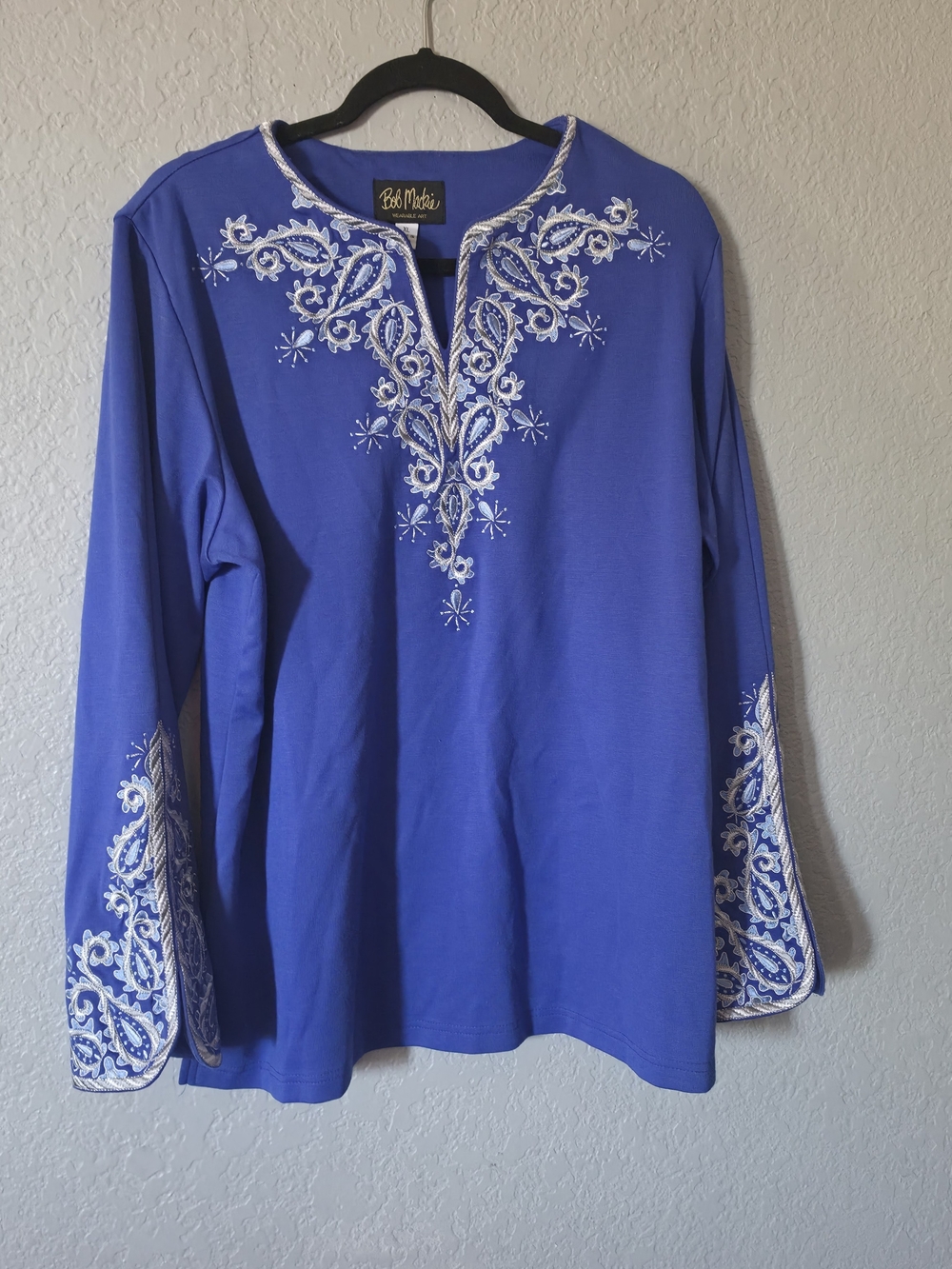 Bob Mackie Royal Blue Long-Sleeve Embroidered Tunic